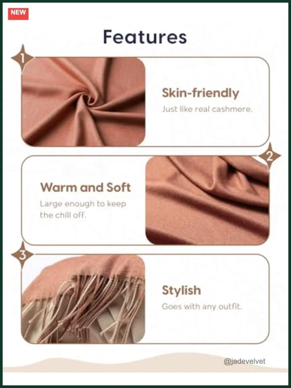 Women's Pashmina Shawl Wrap, Cashmere Feel Oversized Scarf
